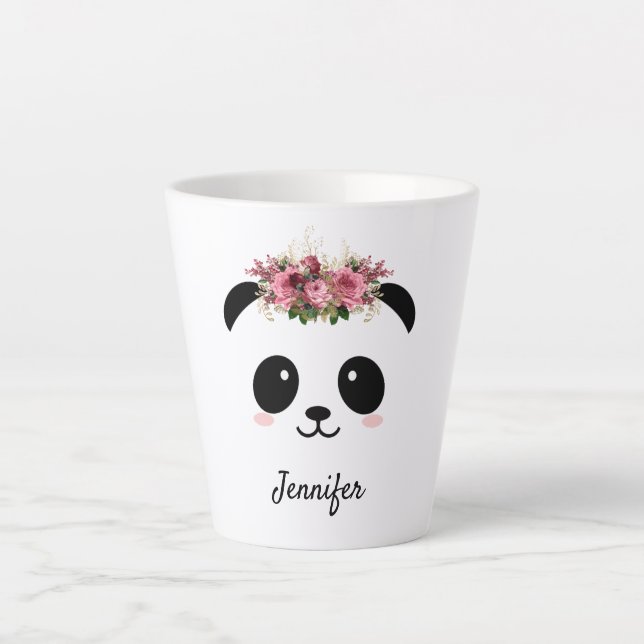De Café Latte Kawaii panda caneca floral fofa personalizada (Frente)