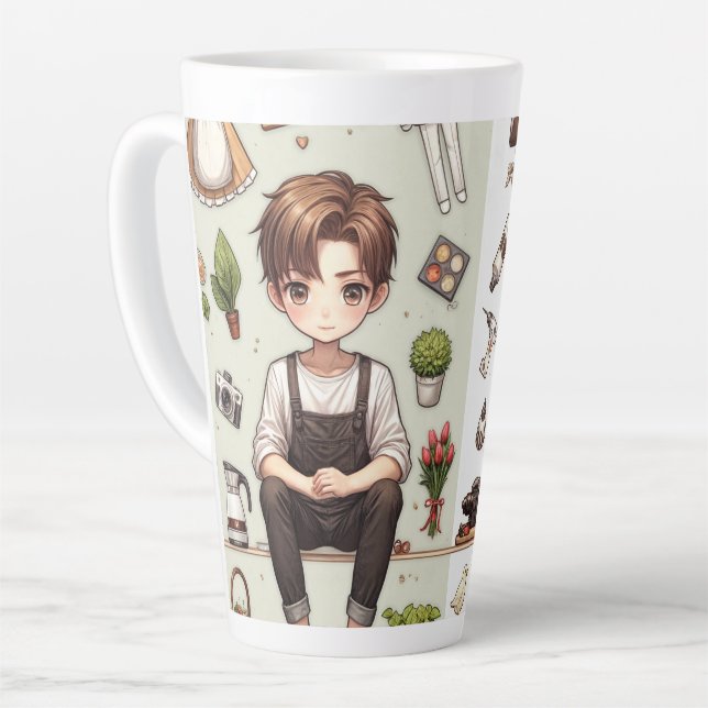 De Café Latte O homem, a mulher. 1 caneca latina (Ângulo esquerdo)