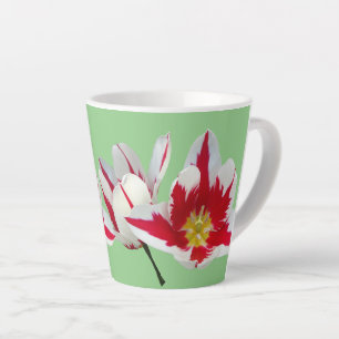 De Café Latte Tulipas brancas vermelhas Fechar a caneca verde-cl