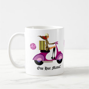 De Café Leopardo do rosa da mulher do patinete da caneca