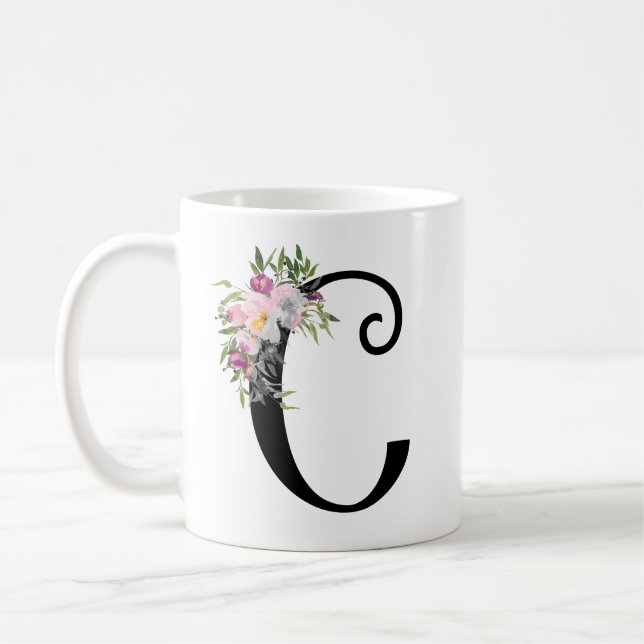 De Café Letra floral C da aguarela, caneca da arte do (Esquerda)