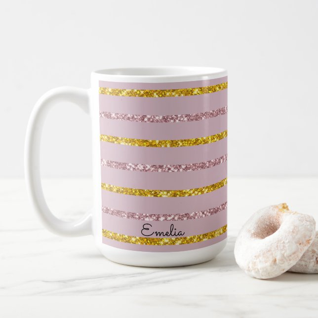De Café Leve rosa e Dourada caneca personalizada (Com Donut)