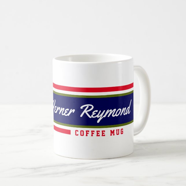 De Café listras &azuis com seu nome caneca (Frente Esquerda)