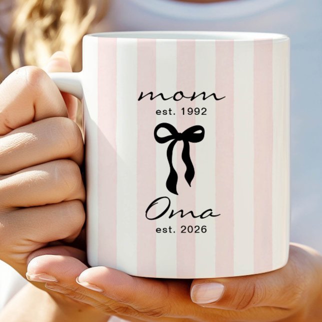 De Café Mãe para Oma Caneca Rosa com Listras e Laço (Criador carregado)