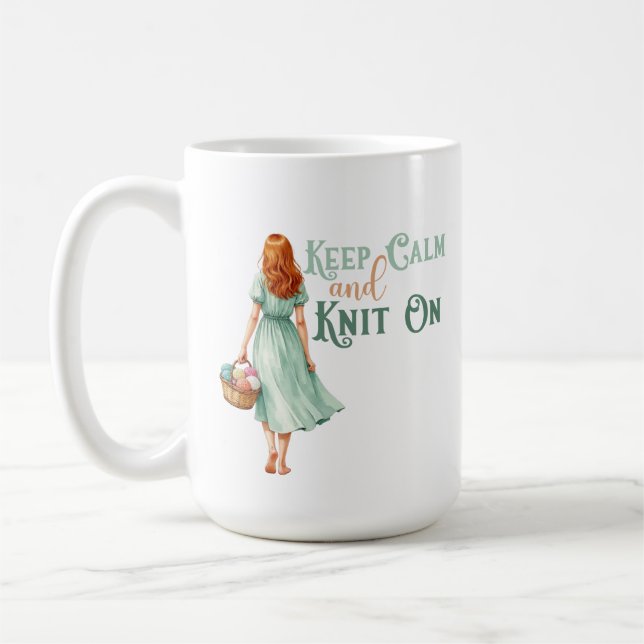 De Café Mantenha a Calma & Continue Tricotando Caneca (Esquerda)