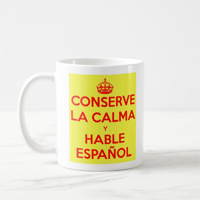 De Café Mantenha a calma e fale a caneca espanhola (Esquerda)