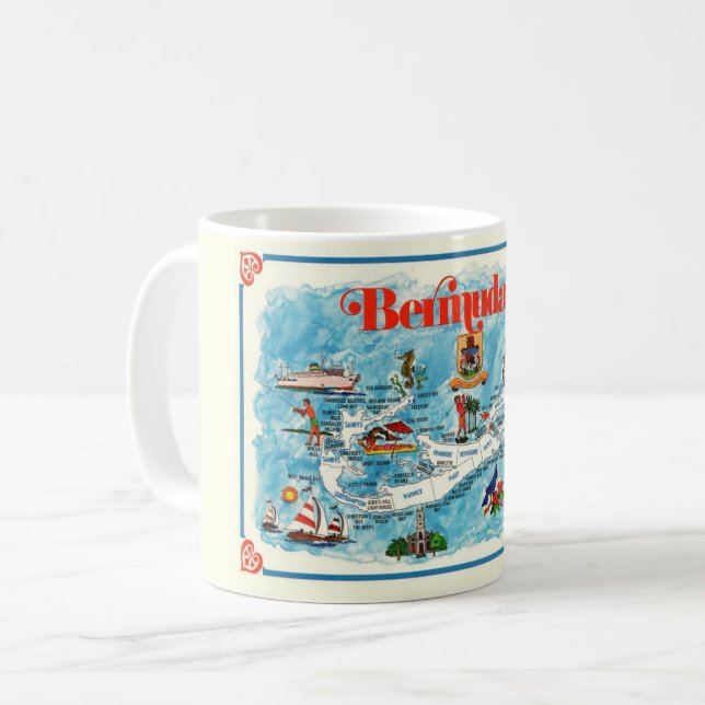 De Café Mapa ilustrado colorido da caneca das Bermudas (Frente Esquerda)
