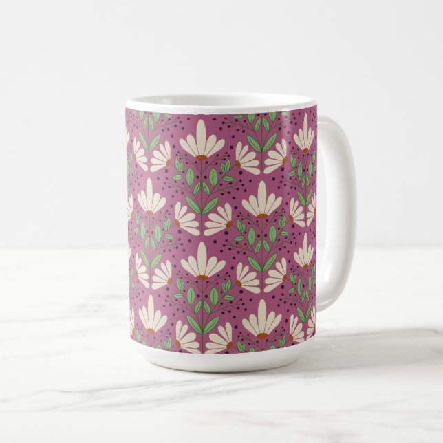 De Café Margarida branca e rosa sonha com caneca floral (Frente Esquerda)