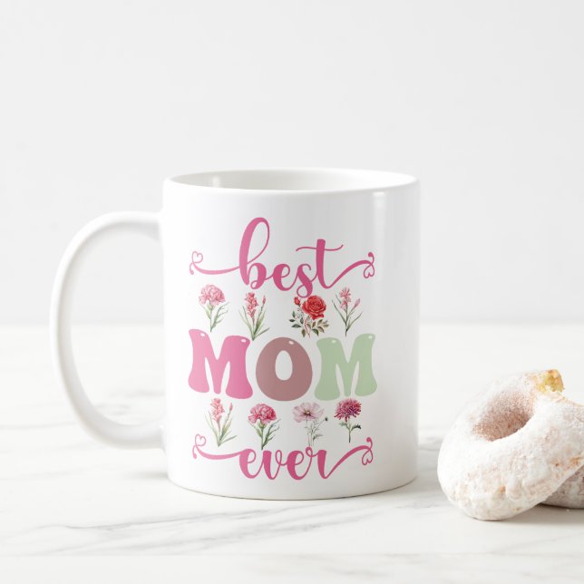 De Café melhor mãe, caneca floral para mamãe (Com Donut)
