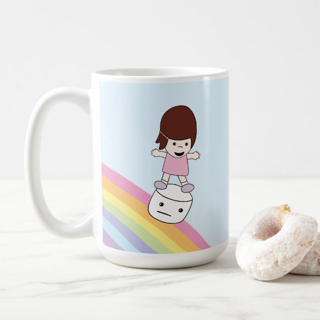 De Café Menina dos desenhos animados na caneca do (Com Donut)