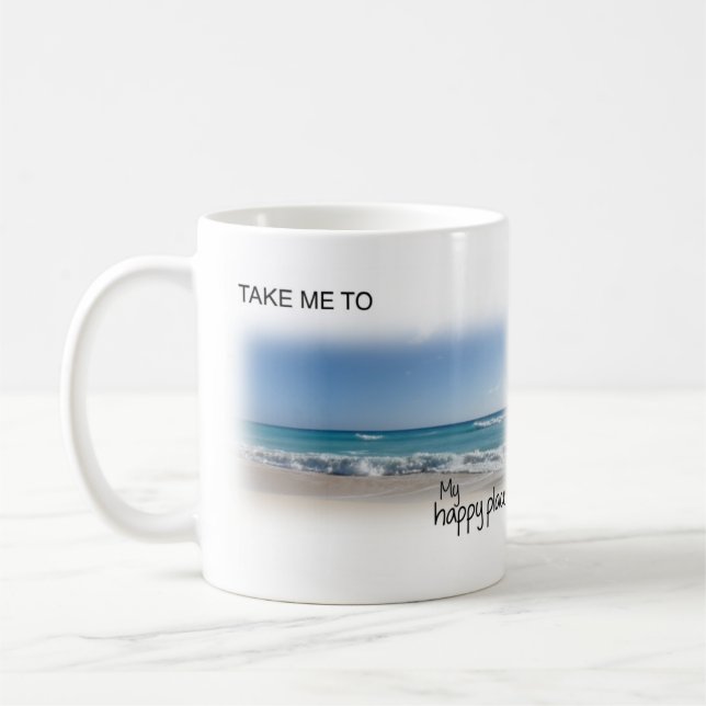 De Café Minha caneca feliz da praia do lugar (Esquerda)