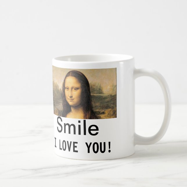 De Café Mona Lisa, sorria, eu te amo! Caneca branca clássi (Direita)