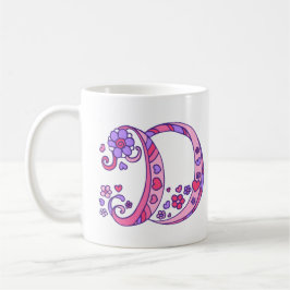 De Café Monograma decorativo D corações e flores caneca ro