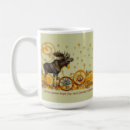 De Café Moose Swirl Stars Moon Peace Joy Ho Ho Ho Caneca d