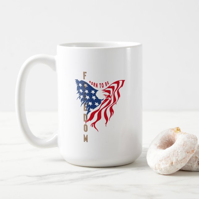 De Café Nascido para Ser Livre Águia Patriótica | Caneca C (Com Donut)