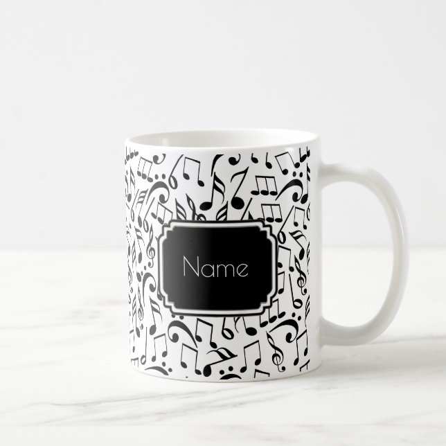 De Café Notas pretas da música na caneca personalizada (Direita)