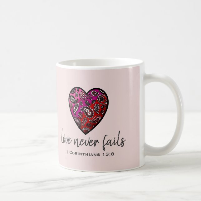 De Café O amor nunca falha a caneca do coração (Direita)