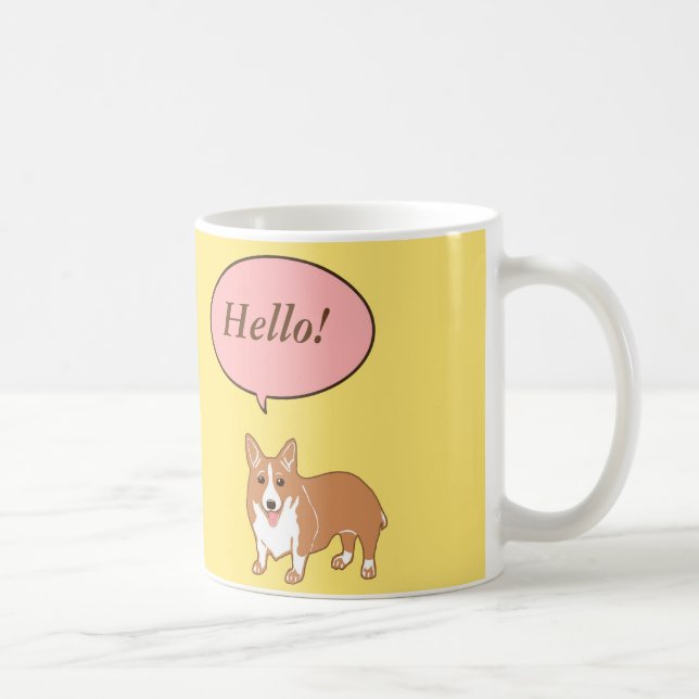 De Café O Corgi diz olá! a caneca amarela (Direita)