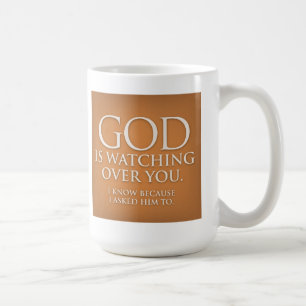 De Café O deus está olhando sobre você. Caneca Dourado