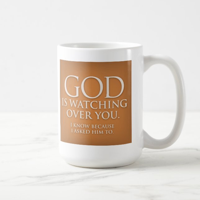 De Café O deus está olhando sobre você. Caneca Dourado (Direita)