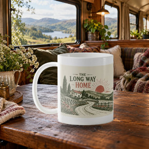 De Café O Longo Caminho para Casa Caneca Linocut Estrada