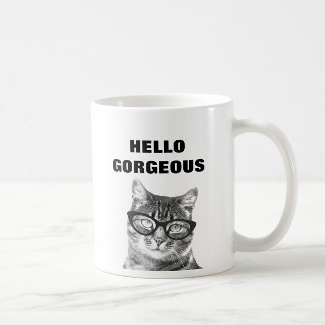 De Café Olá! caneca preto e branco lindo do gato 11oz (Direita)