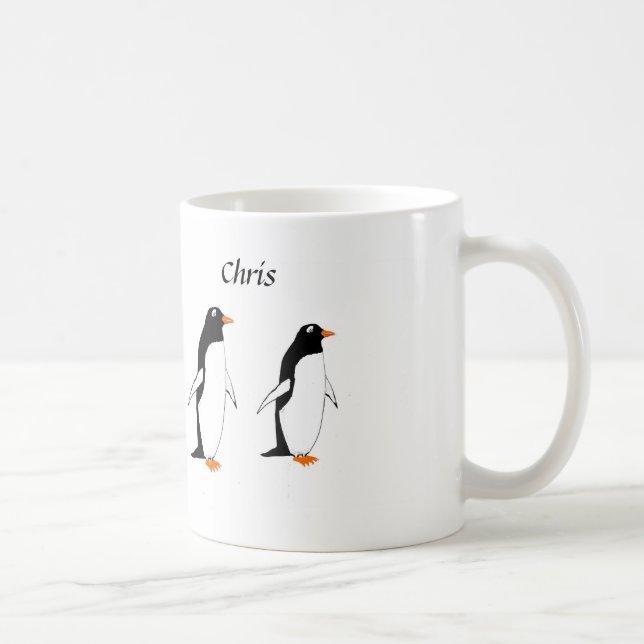 De Café Os pinguins em uma caneca adicionam o nome (Direita)