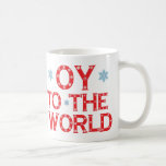 De Café OY à caneca do feriado do mundo<br><div class="desc">Caneca engraçada e festiva OY do humor do feriado ao mundo com flocos de neve azuis</div>