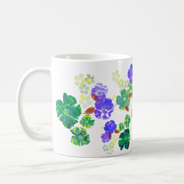 De Café Padrão floral púrpura e caneca verde (Esquerda)