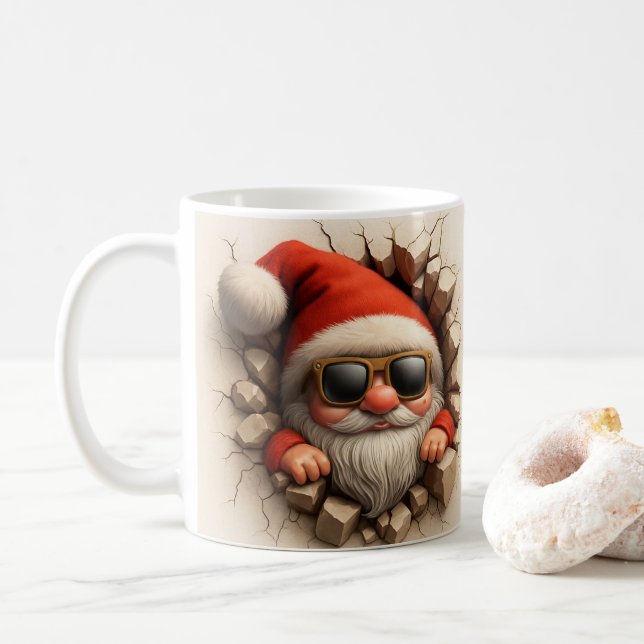 De Café Papai Noel Gnomo na Caneca - Parede Rachada Natal  (Com Donut)