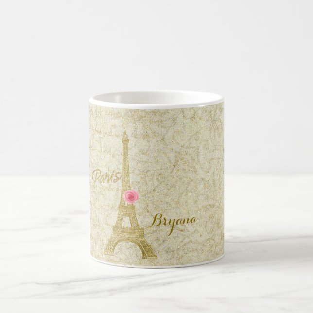 De Café Paris Torre Eiffel Dourado & Rosa Elegante Caneca  (Centro)