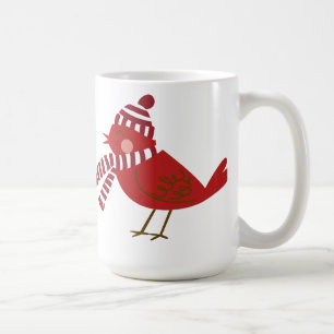 De Café Pássaro vermelho bonito com a caneca do Natal do