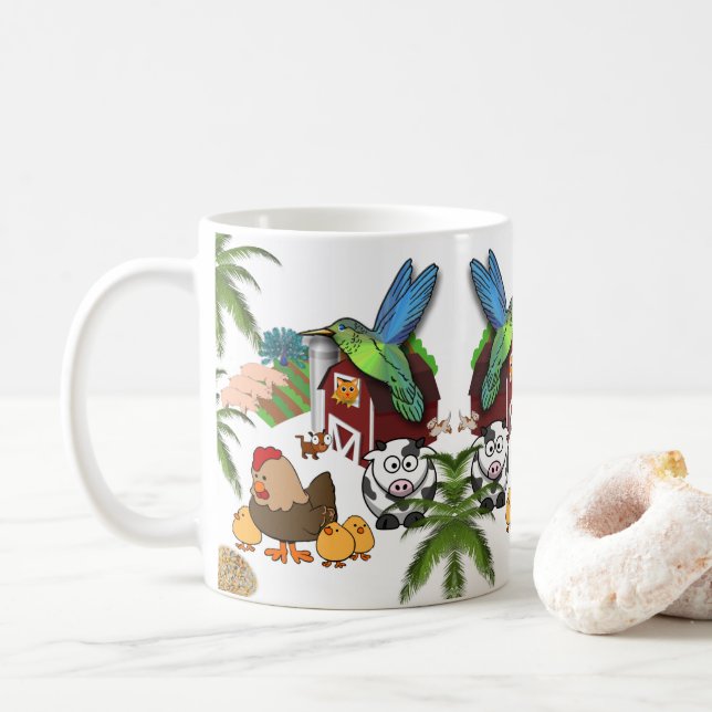 De Café Pássaros Vaca Porcos Caneca (Com Donut)