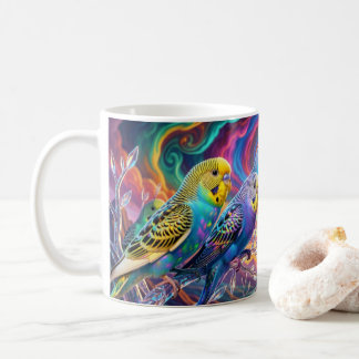 De Café Periquitos vibrantes. Caneca