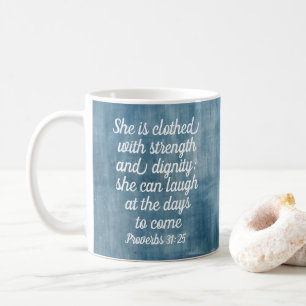 De Café Provérbios 31:25 Caneca Versículo Bíblico Inspirad