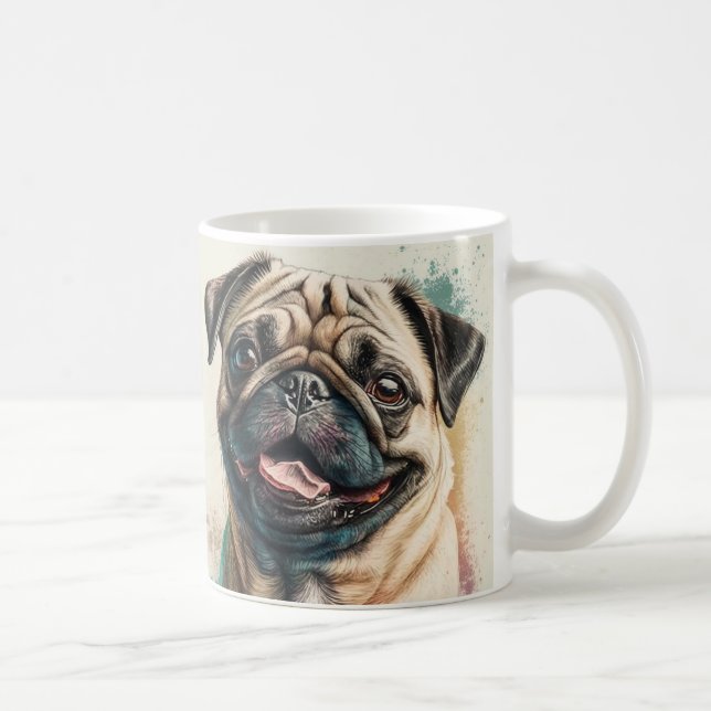 De Café Pug cão amante caneca mãozinha (Direita)