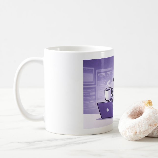 De Café Robô Bebendo Café, Caneca Clássica, 330 ml (Com Donut)