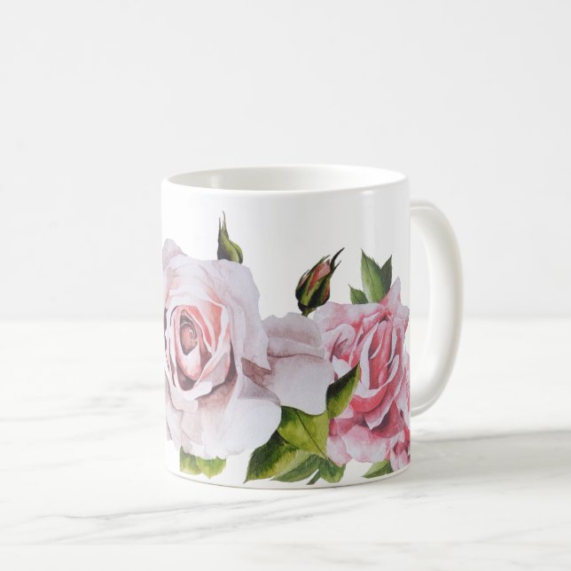 De Café Rosas escultóricas em uma caneca clássica (Frente Esquerda)