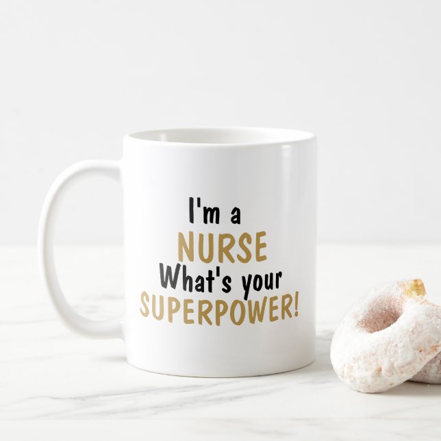 De Café Sou uma Enfermeira Qual é o Seu Superpoder Caneca (Com Donut)
