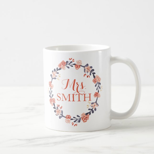 De Café Sra. personalizada Aguarela Floral Caneca (Direita)