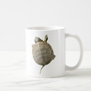 De Café Tartaruga pequenina rastejando ao lado da caneca