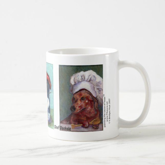 De Café Trio do Dachshund na caneca dos chapéus (Direita)