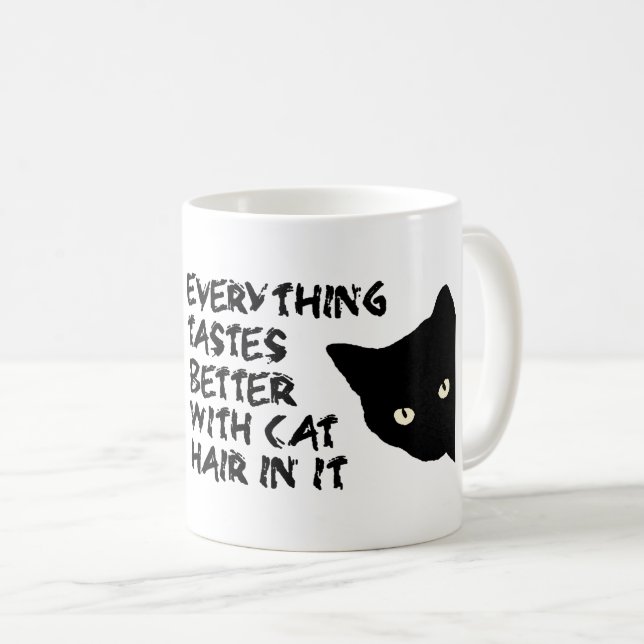 De Café Tudo prova melhor com cabelo do gato nele a caneca (Frente Esquerda)