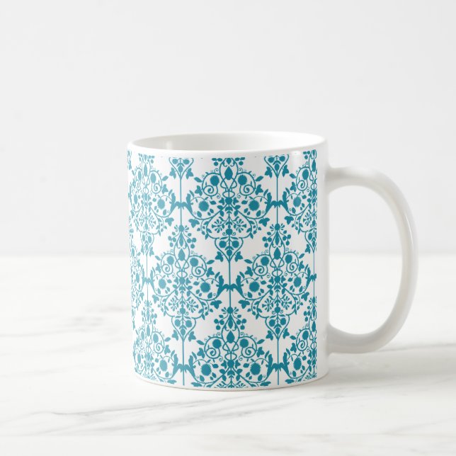 De Café TURQUESA elegante e caneca BRANCA do damasco (Direita)
