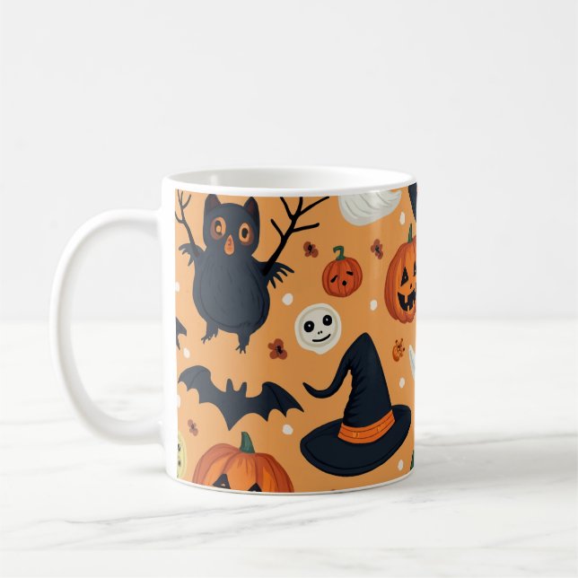 De Café uma caneca que representa o Dia das Bruxas (Esquerda)