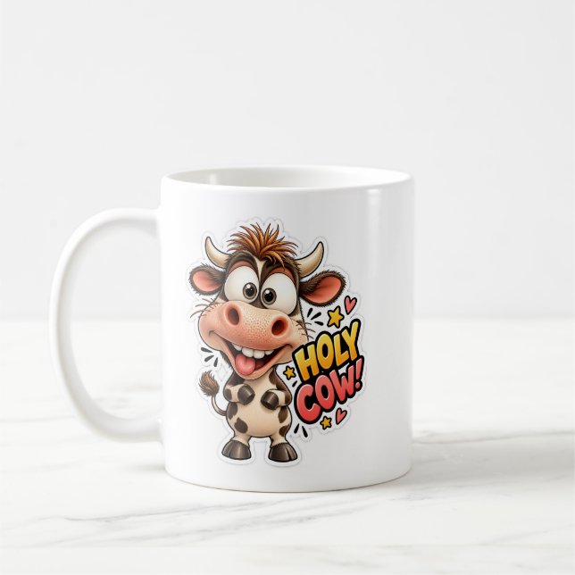 De Café 🐄😄 Vaca Sagrada! Caneca Divertida ☕✨ (Esquerda)