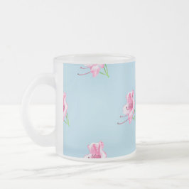 De Café Vidro Jateado Caneca azul com Lilly's rosa 