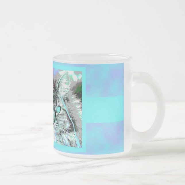 De Café Vidro Jateado Caneca Azul-Roxa do gato (Direita)