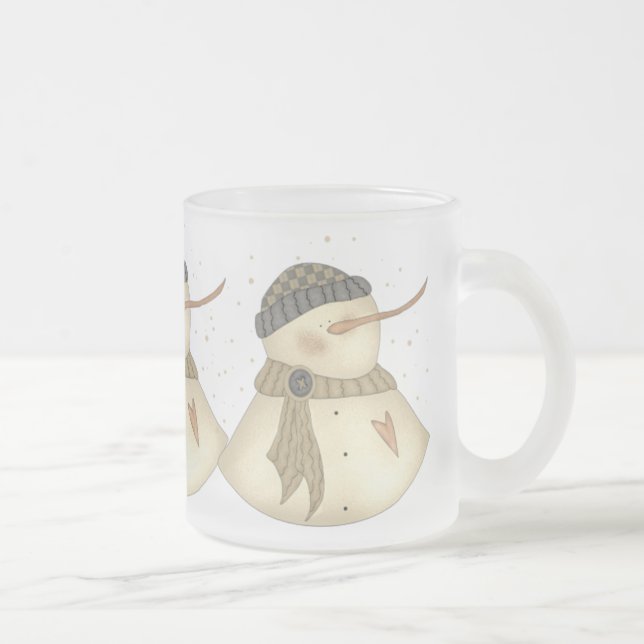De Café Vidro Jateado Caneca do coração do Xmas Snowmans (Direita)