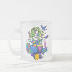 De Café Vidro Jateado Caneca gelado feericamente do Hippie da guitarra